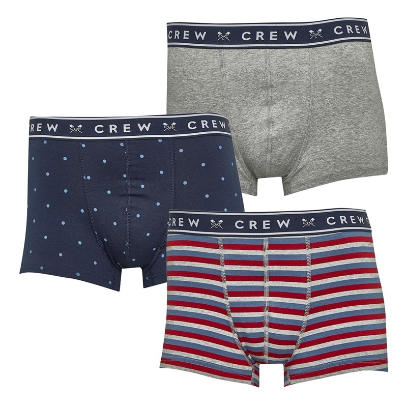 Crew Clothing Mens Three Pack Boxers Navy/Grey Marl/Red - Image 1