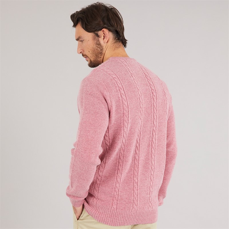 Crew Clothing Mens Lambswool Rich Cable Crew Neck Jumper Deco Rose Marl - Image 2