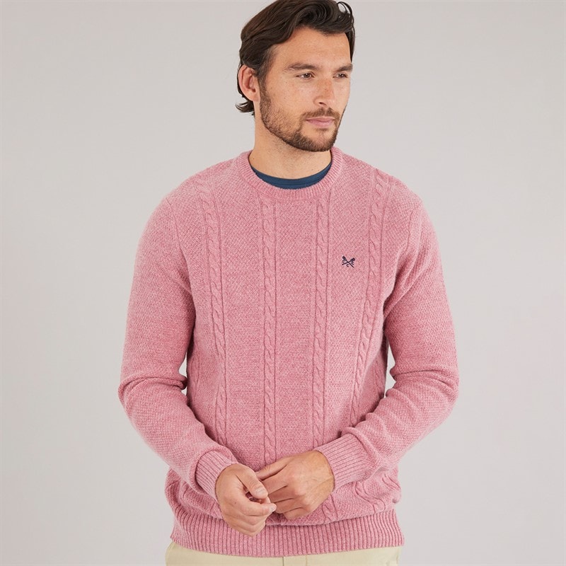 Crew Clothing Mens Lambswool Rich Cable Crew Neck Jumper Deco Rose Marl - Image 3
