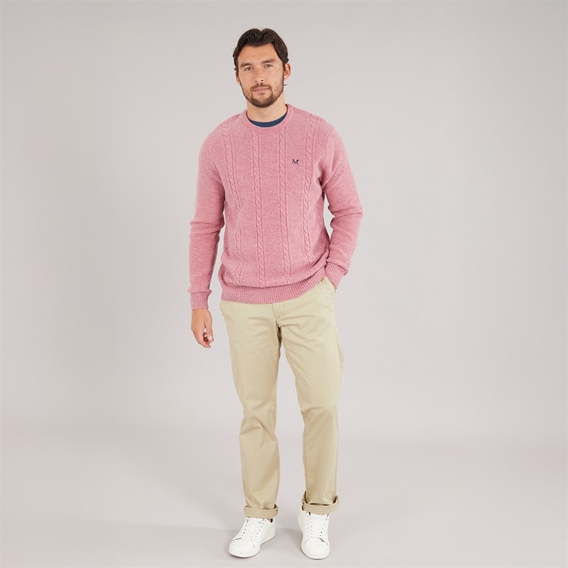 Crew Clothing Mens Lambswool Rich Cable Crew Neck Jumper Deco Rose Marl - Image 4