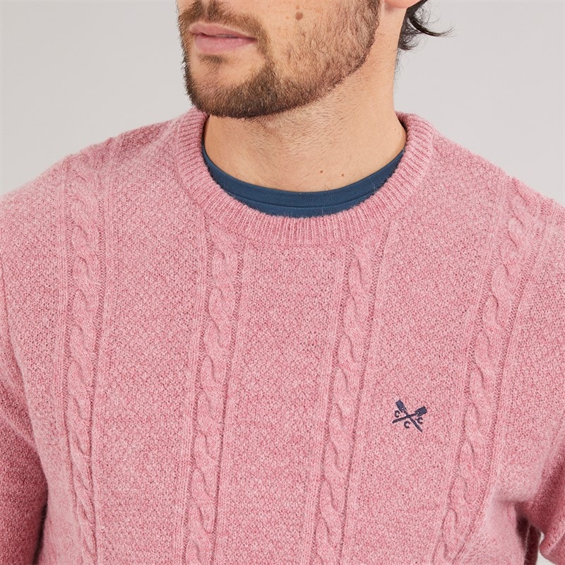 Crew Clothing Mens Lambswool Rich Cable Crew Neck Jumper Deco Rose Marl - Image 5