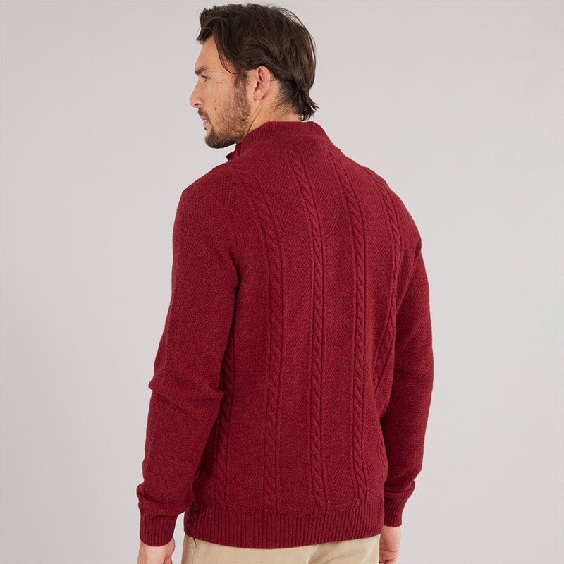 Crew Clothing Mens Lambswool Rich Button Neck Cable Knit Jumper Rhubarb - Image 2