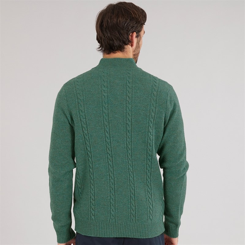 Crew Clothing Mens Lambswool Rich 1/2 Zip Cable Knit Jumper Sea Pine Marl - Image 2