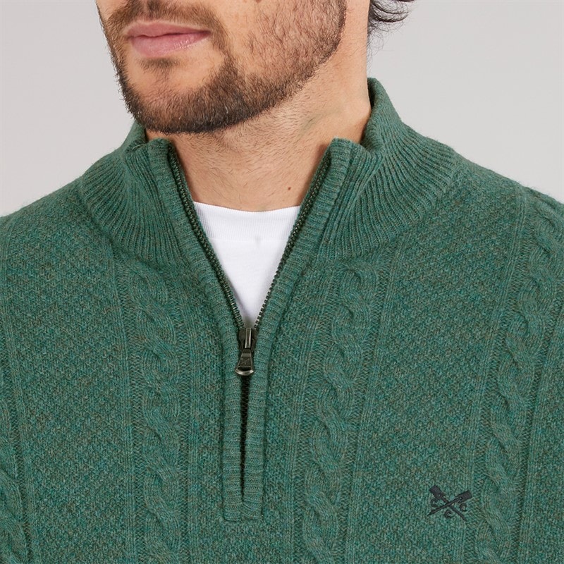 Crew Clothing Mens Lambswool Rich 1/2 Zip Cable Knit Jumper Sea Pine Marl - Image 3