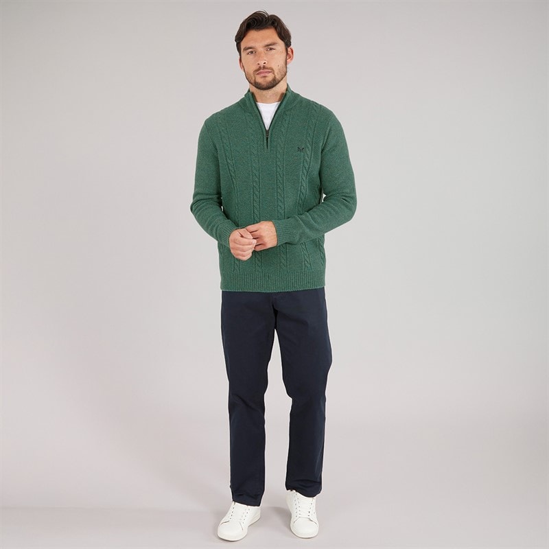 Crew Clothing Mens Lambswool Rich 1/2 Zip Cable Knit Jumper Sea Pine Marl - Image 4