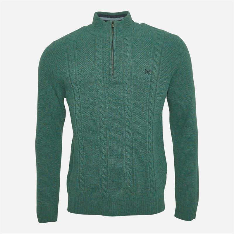 Crew Clothing Mens Lambswool Rich 1/2 Zip Cable Knit Jumper Sea Pine Marl - Image 5