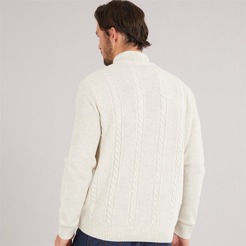 Crew Clothing Mens Lambswool Rich 1/2 Zip Cable Knit Jumper Papyrus Marl - Image 2