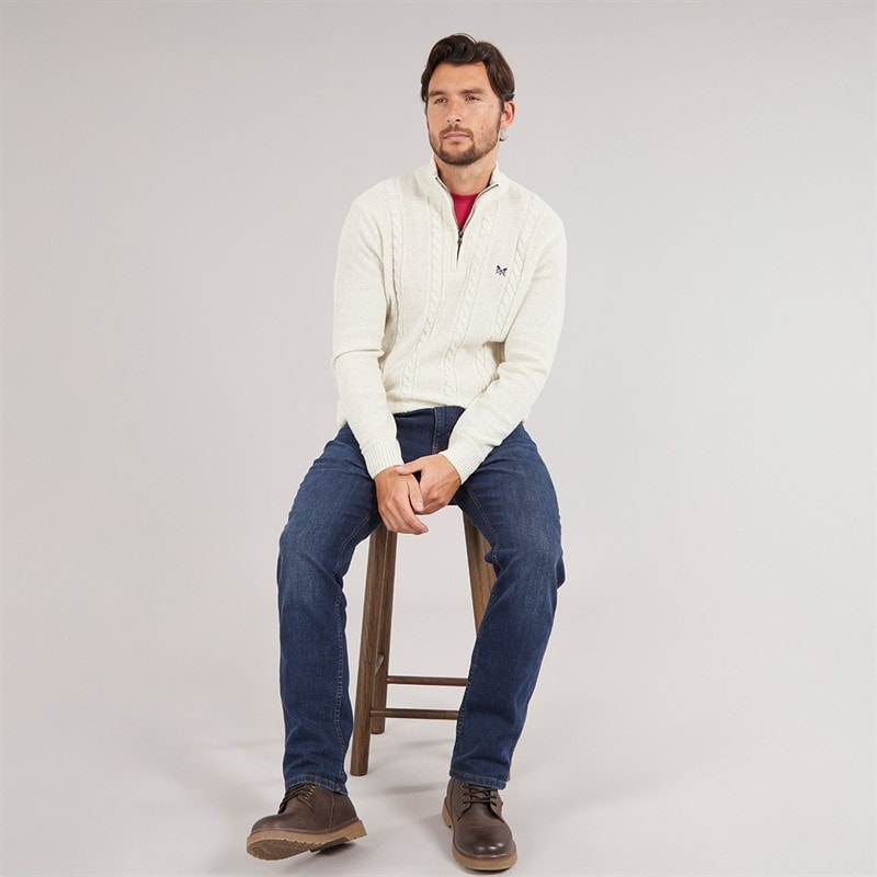 Crew Clothing Mens Lambswool Rich 1/2 Zip Cable Knit Jumper Papyrus Marl - Image 4