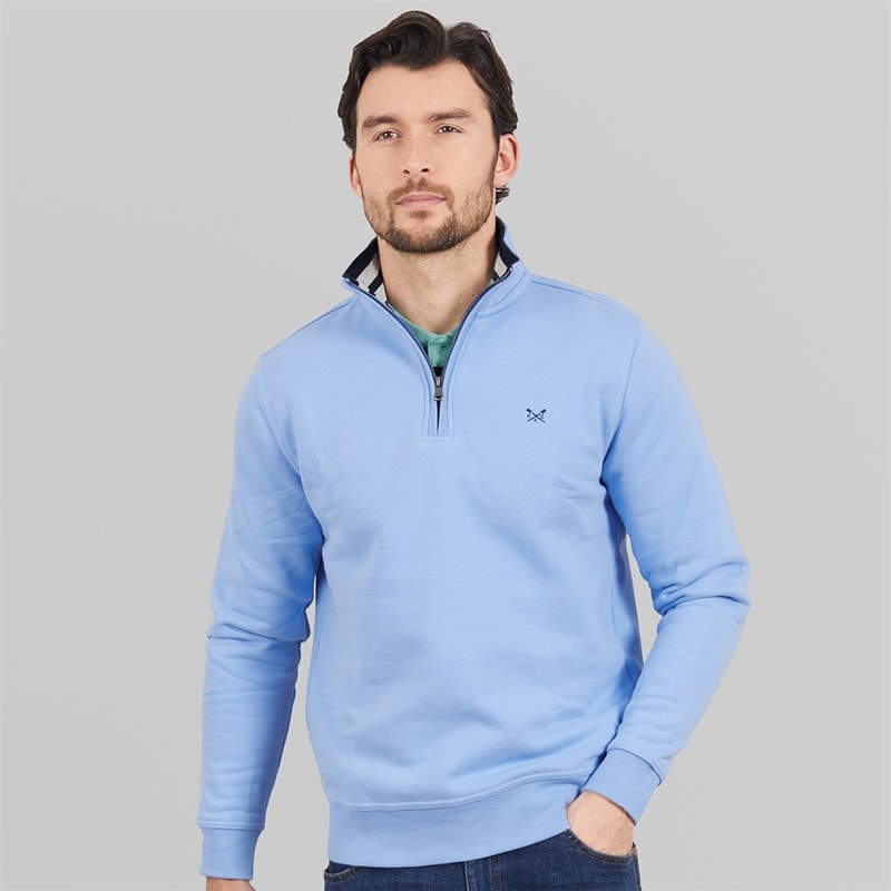 Crew Clothing Mens 1/2 Zip Solid Sweatshirt Faded Denim