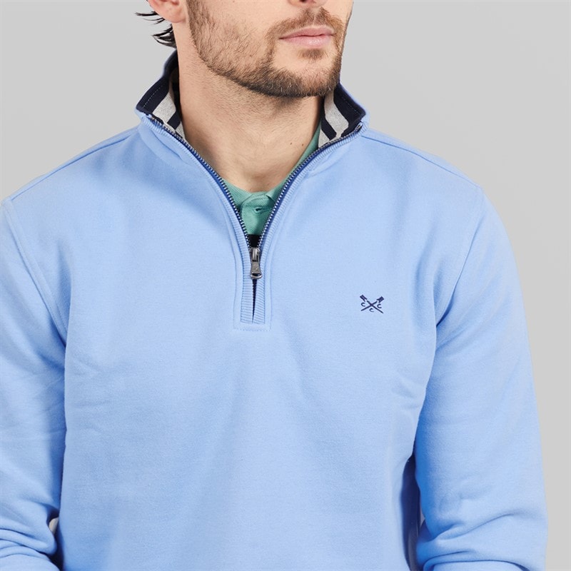 Crew Clothing Mens 1/2 Zip Solid Sweatshirt Faded Denim - Image 3