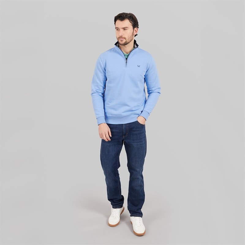 Crew Clothing Mens 1/2 Zip Solid Sweatshirt Faded Denim - Image 4