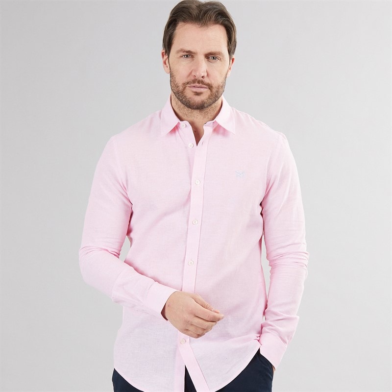 Crew Clothing Mens Linen Shirt Pink Lady/White - Image 1