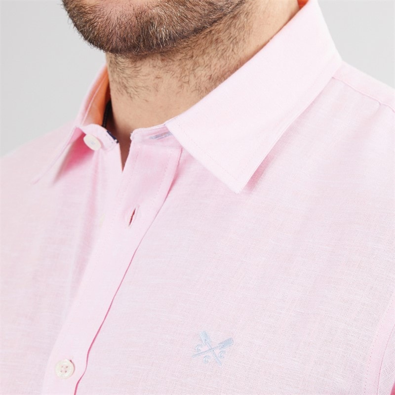 Crew Clothing Mens Linen Shirt Pink Lady/White - Image 3