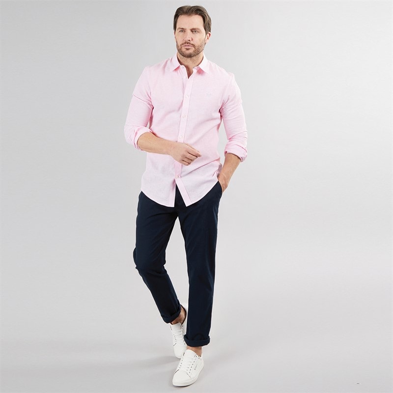 Crew Clothing Mens Linen Shirt Pink Lady/White - Image 4