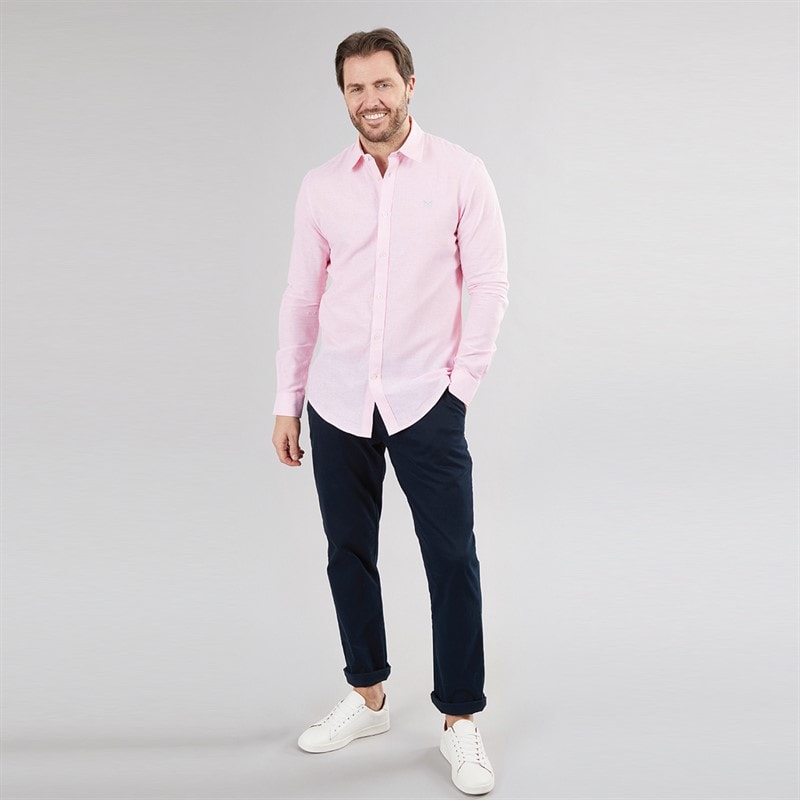 Crew Clothing Mens Linen Shirt Pink Lady/White - Image 5