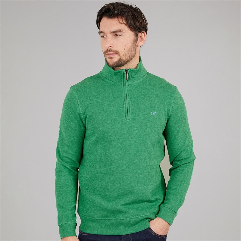 Crew Clothing Mens French Rib 1/2 Zip Sweatshirt Pine Green Marl - Image 3