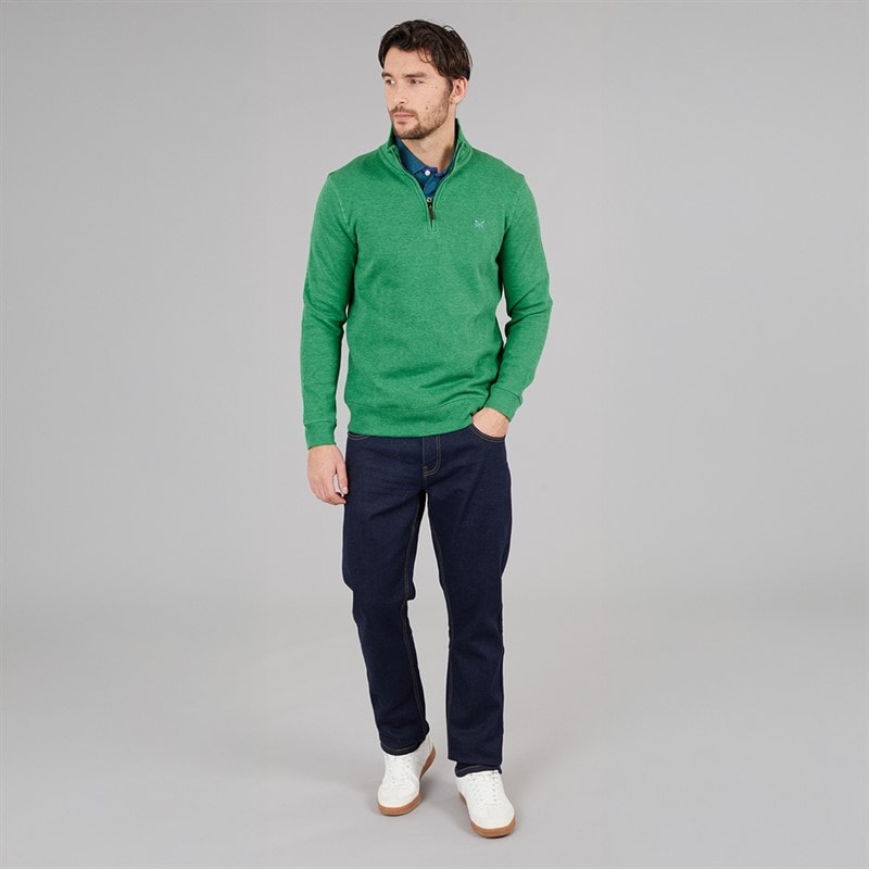 Crew Clothing Mens French Rib 1/2 Zip Sweatshirt Pine Green Marl - Image 4