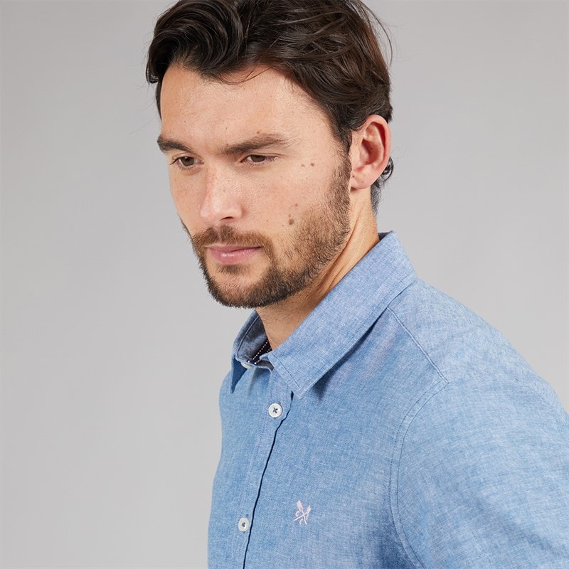 Crew Clothing Mens Linen Shirt Dark Blue/White - Image 3
