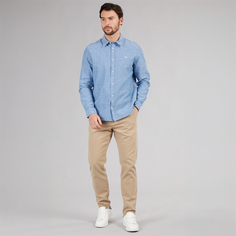 Crew Clothing Mens Linen Shirt Dark Blue/White - Image 4