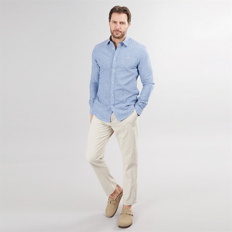 Crew Clothing Mens Linen Shirt Dark Blue/White - Image 5