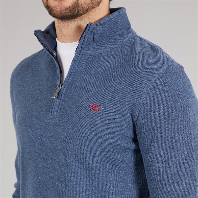 Crew Clothing Mens French Rib 1/2 Zip Sweatshirt Vintage Indigo Marl - Image 3