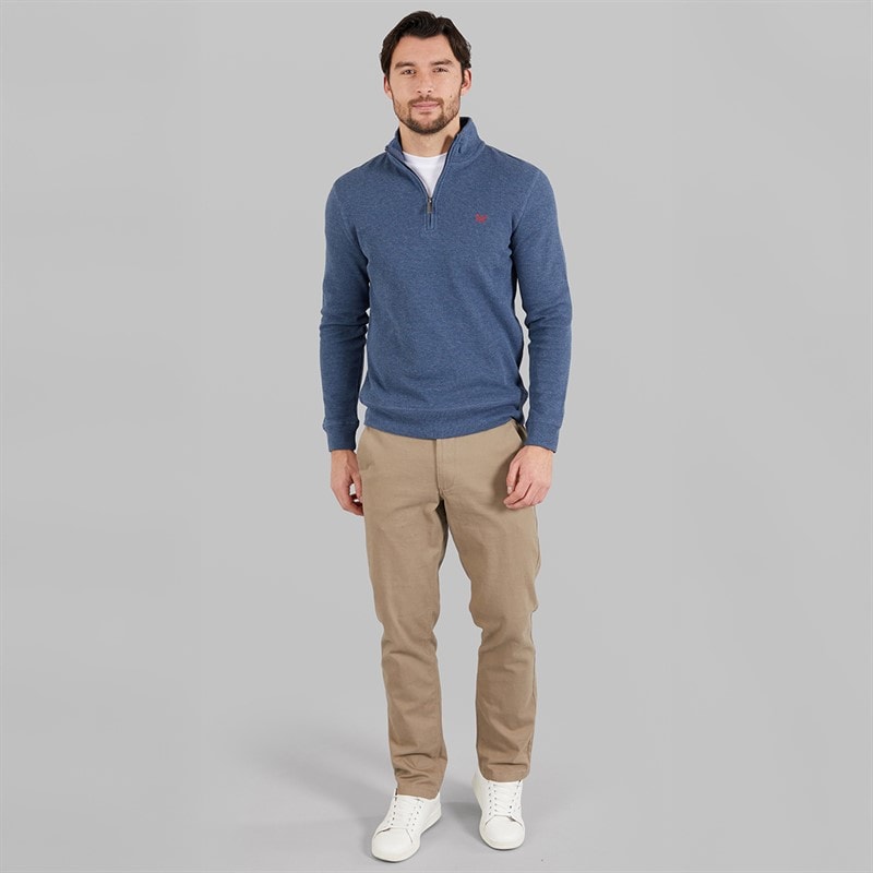 Crew Clothing Mens French Rib 1/2 Zip Sweatshirt Vintage Indigo Marl - Image 4
