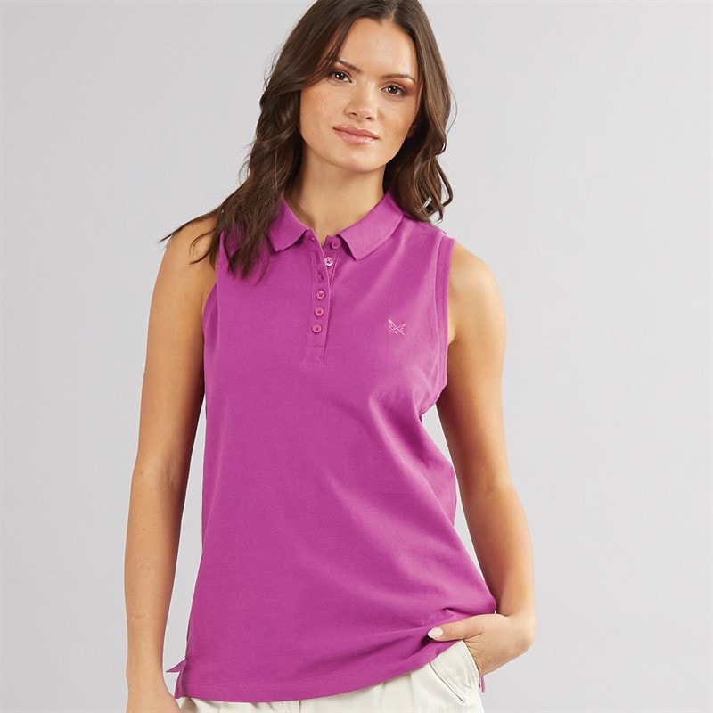 Crew Clothing Womens Sleeveless Polo Shirt Deep Orchid