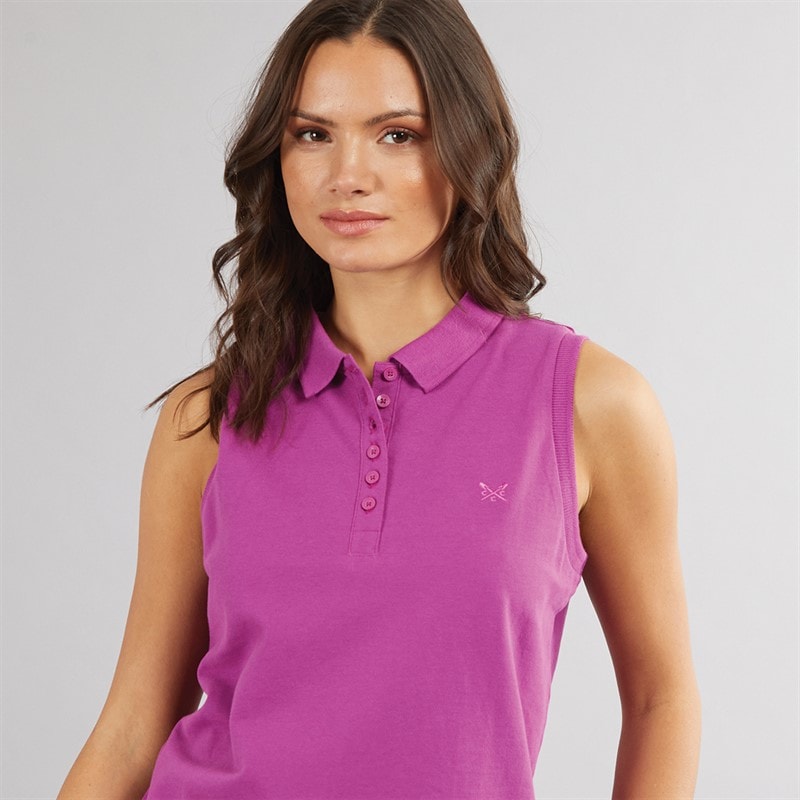 Crew Clothing Womens Sleeveless Polo Shirt Deep Orchid - Image 3