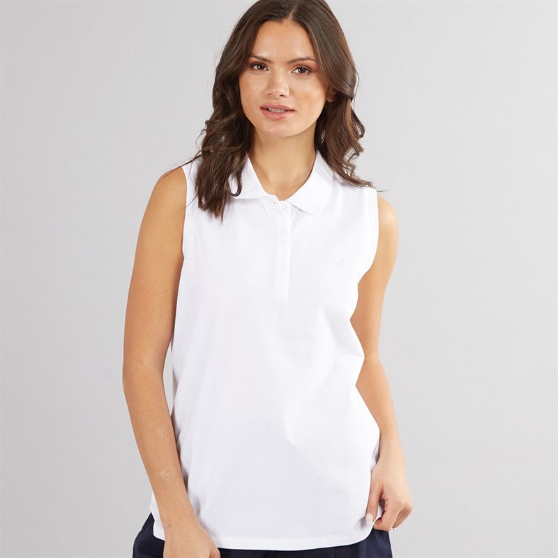 Crew Clothing Womens Sleeveless Polo Shirt Optic White