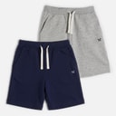 Crew Clothing Boys Two Pack Plain Jersey Shorts Grey Marl/Black Iris