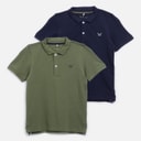 Crew Clothing Boys Two Pack Classic Pique Polo Shirts Black Iris/Fourleaf Clover