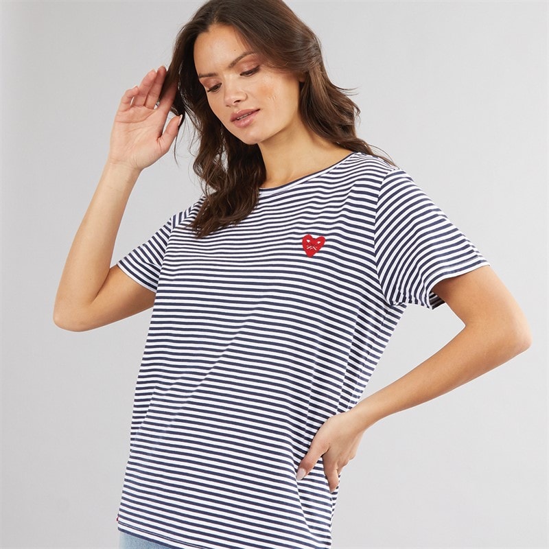 Crew Clothing Womens Flock Heart T-Shirt Navy/White