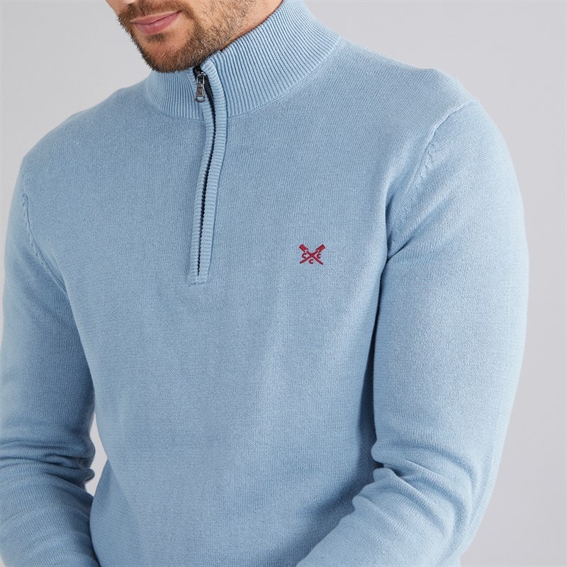 Crew Clothing Mens 1/2 Zip Neck Fine Cotton Jumper Faded Denim - Image 3