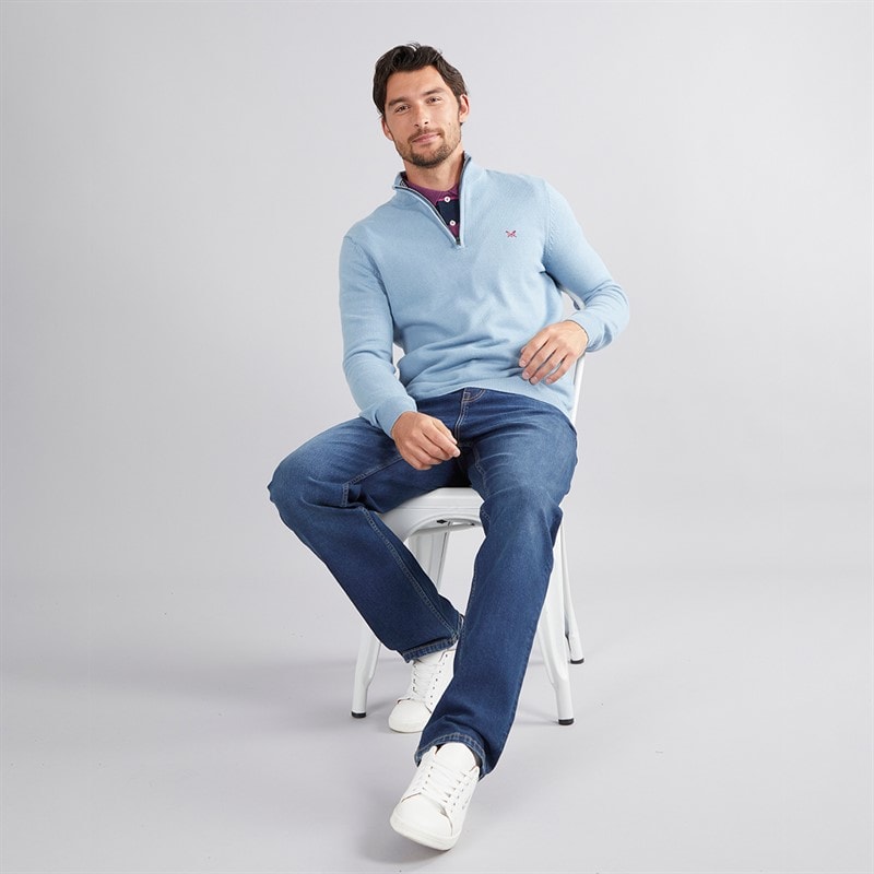 Crew Clothing Mens 1/2 Zip Neck Fine Cotton Jumper Faded Denim - Image 4