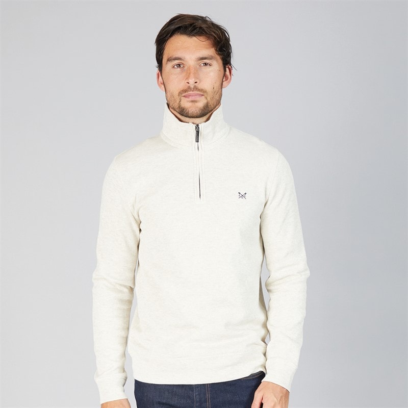 Crew Clothing Mens French Rib 1/2 Zip Sweatshirt Rainy Day Marl - Image 5