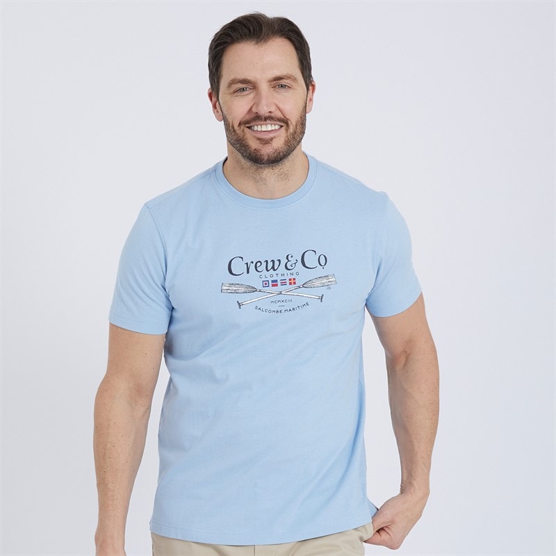 Crew Clothing Mens Oars Printed T-Shirt Powder Blue - Image 1