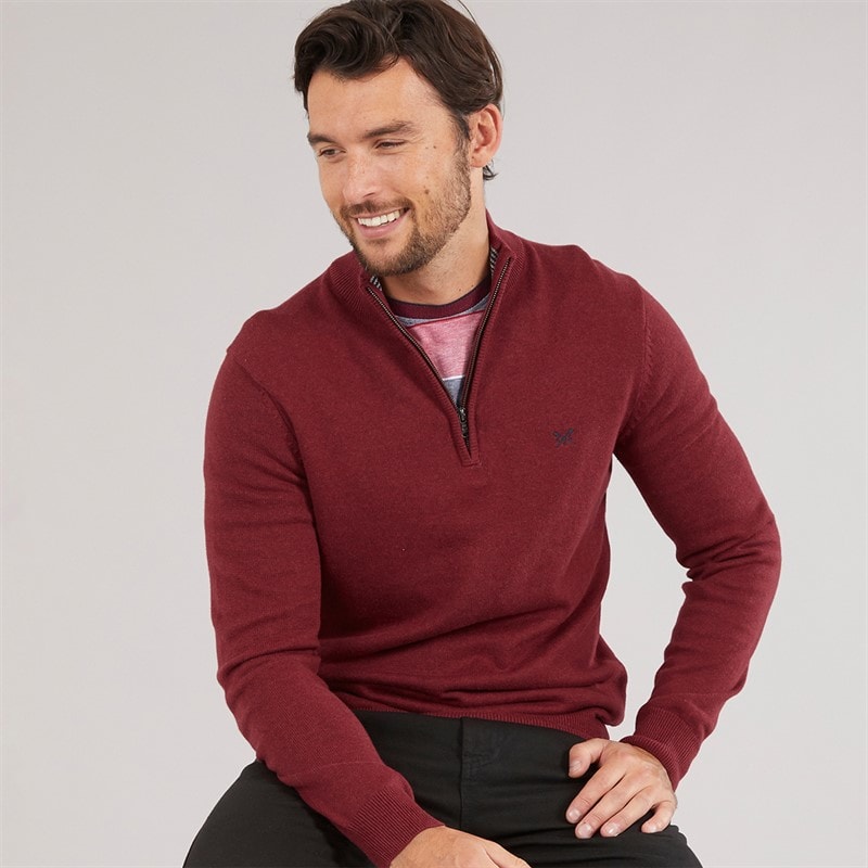 Crew Clothing Mens 1/2 Zip Neck Fine Cotton Jumper Biking Red Marl - Image 1