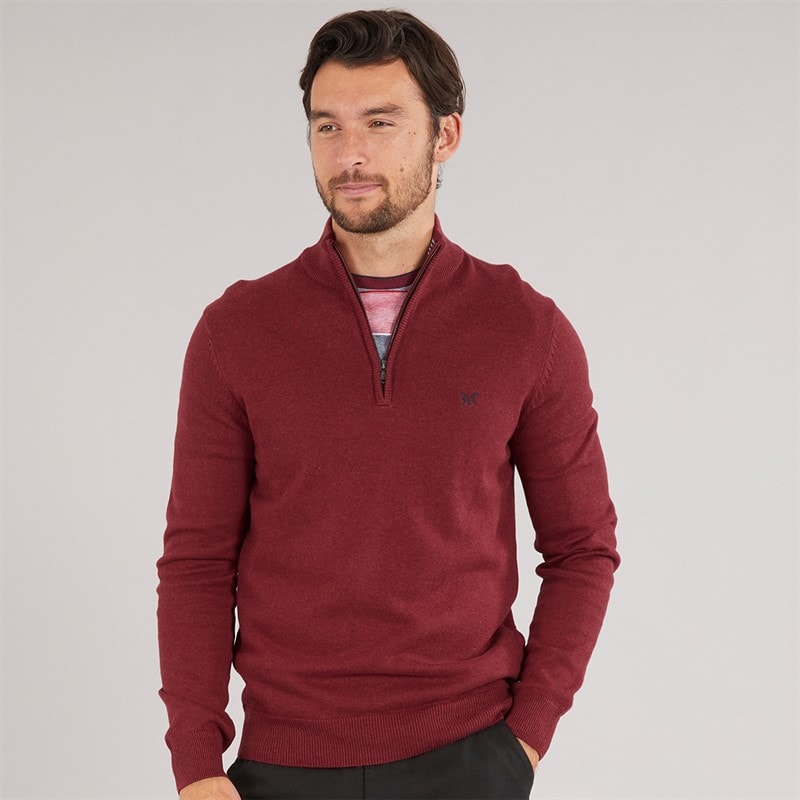 Crew Clothing Mens 1/2 Zip Neck Fine Cotton Jumper Biking Red Marl - Image 3
