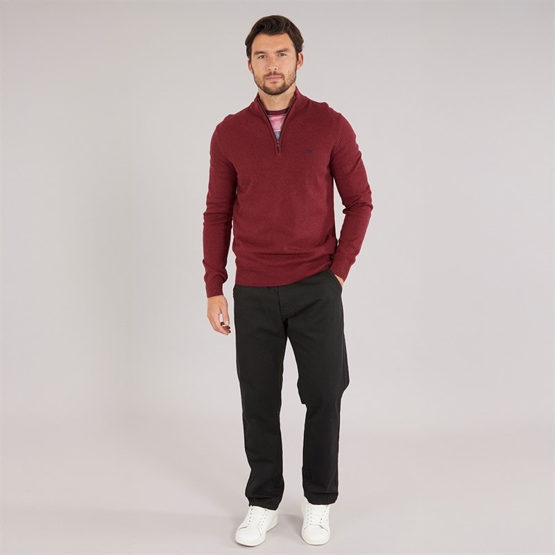 Crew Clothing Mens 1/2 Zip Neck Fine Cotton Jumper Biking Red Marl - Image 4