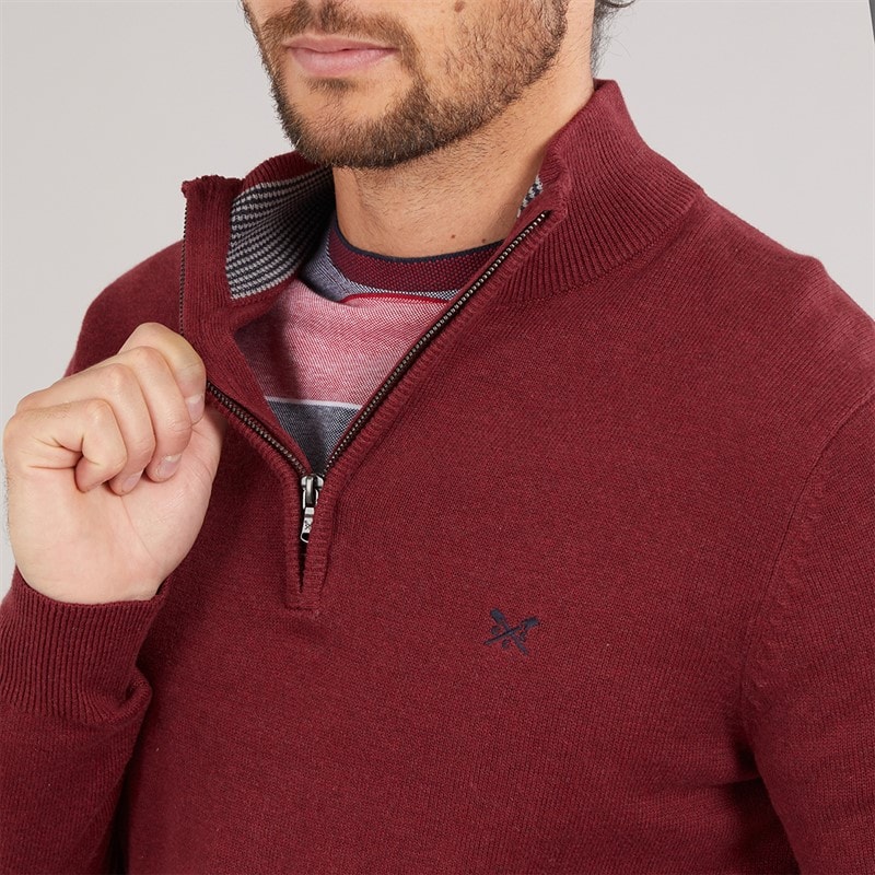 Crew Clothing Mens 1/2 Zip Neck Fine Cotton Jumper Biking Red Marl - Image 5