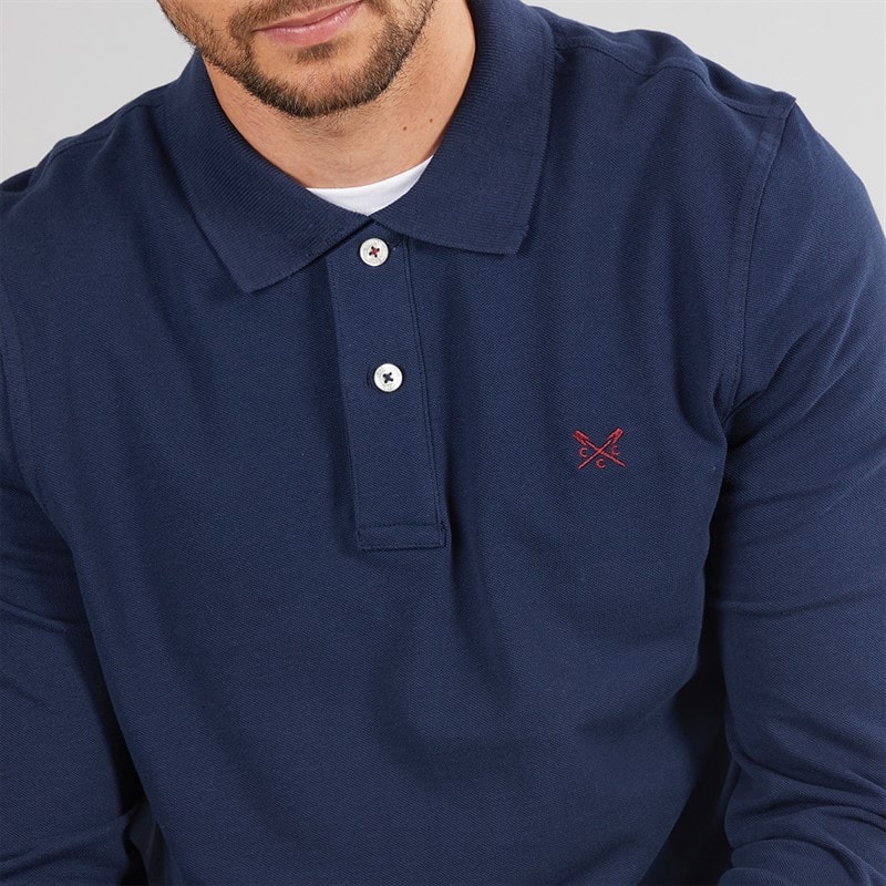 Crew Clothing Mens Long Sleeve Pique Polo Heritage Navy - Image 3