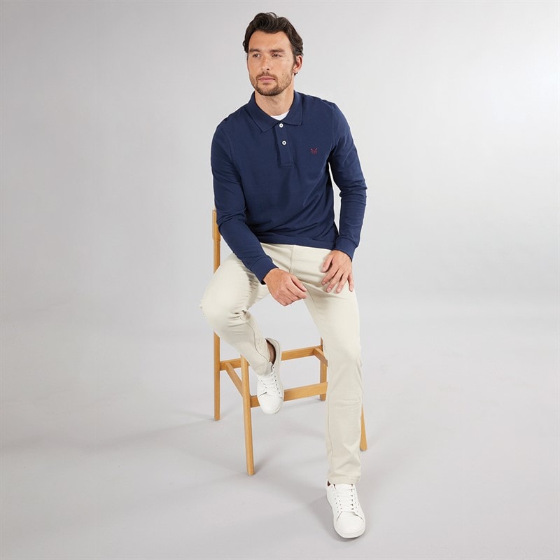 Crew Clothing Mens Long Sleeve Pique Polo Heritage Navy - Image 4