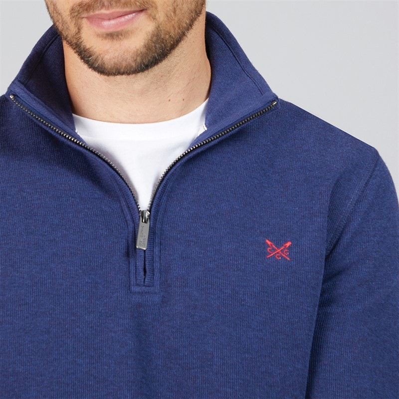 Crew Clothing Mens French Rib 1/2 Zip Sweatshirt Medieval Blue Marl - Image 3