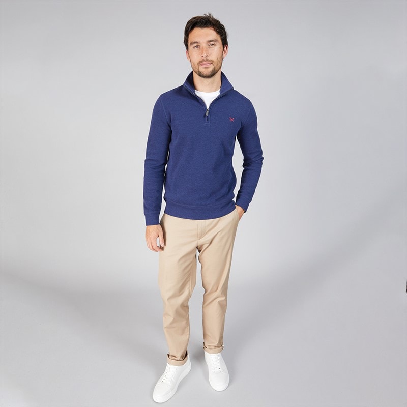 Crew Clothing Mens French Rib 1/2 Zip Sweatshirt Medieval Blue Marl - Image 4