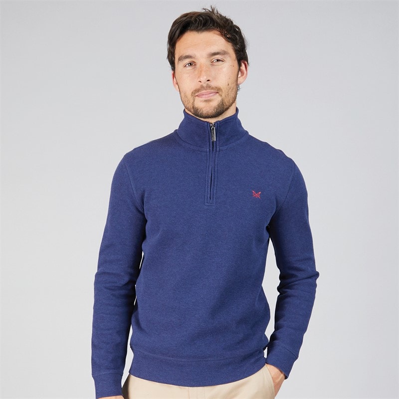 Crew Clothing Mens French Rib 1/2 Zip Sweatshirt Medieval Blue Marl - Image 5