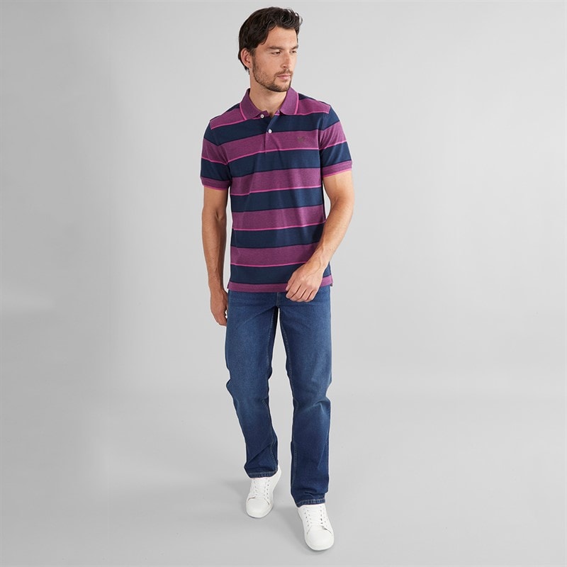 Crew Clothing Mens Oxford Stripe Polo Shirt Heritage Navy/Magenta Haze - Image 3