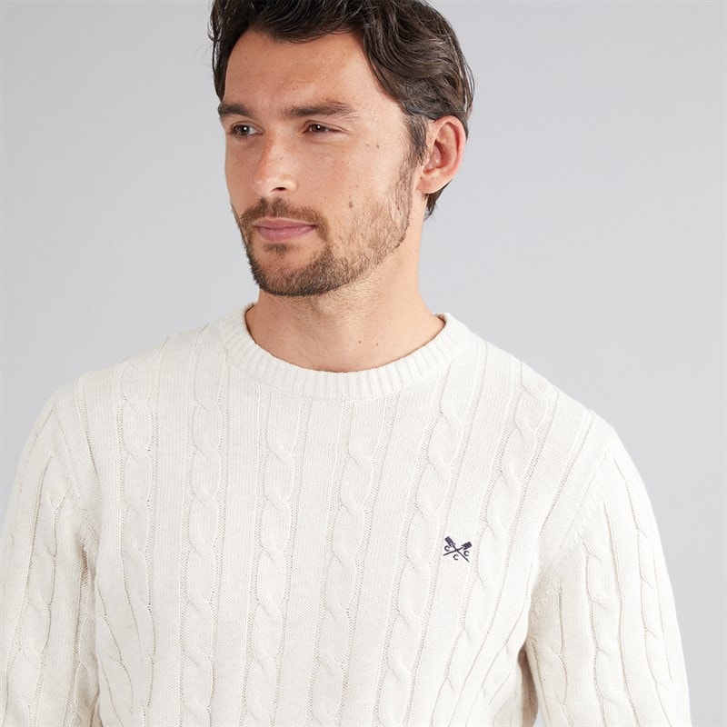 Crew Clothing Mens Oarsmen Crew Neck Jumper White Sand Marl - Image 3