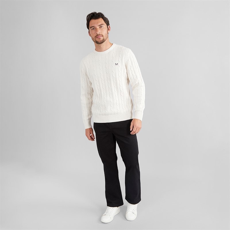 Crew Clothing Mens Oarsmen Crew Neck Jumper White Sand Marl - Image 4