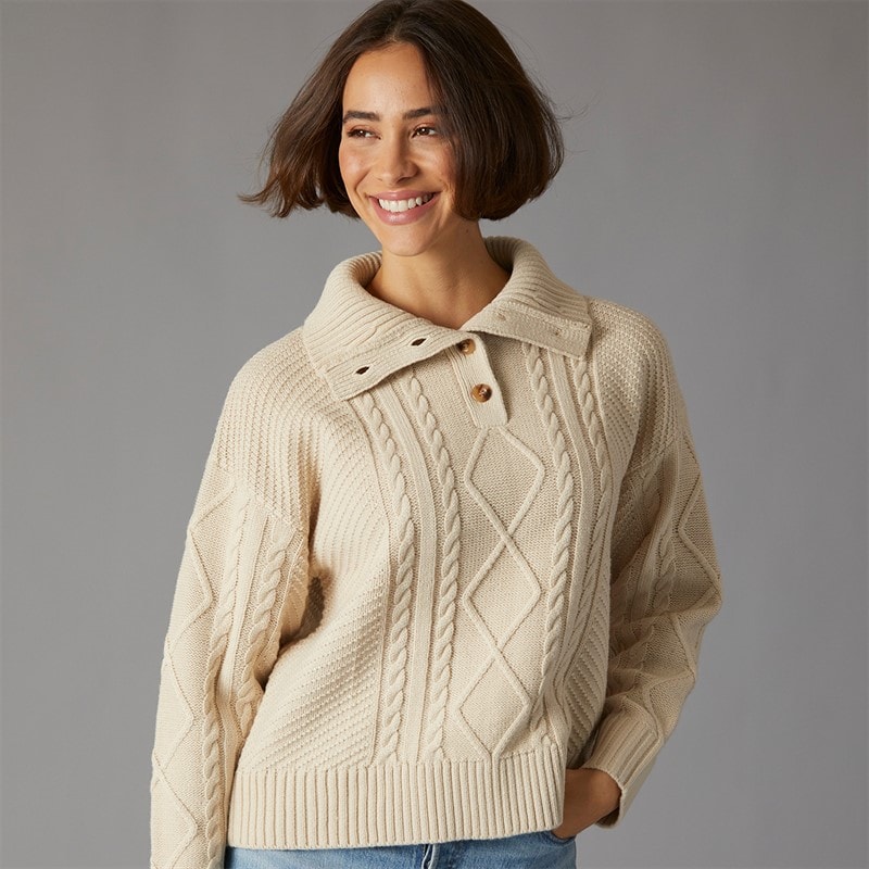 Crew Clothing Womens Button Neck Collared Jumper Rainyday Marl