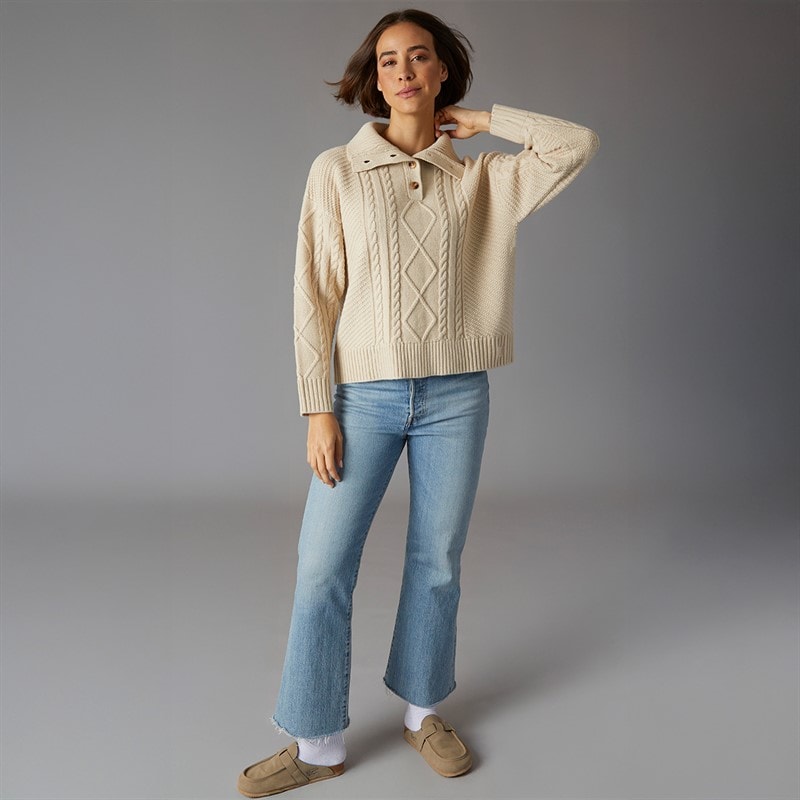 Crew Clothing Womens Button Neck Collared Jumper Rainyday Marl - Image 3